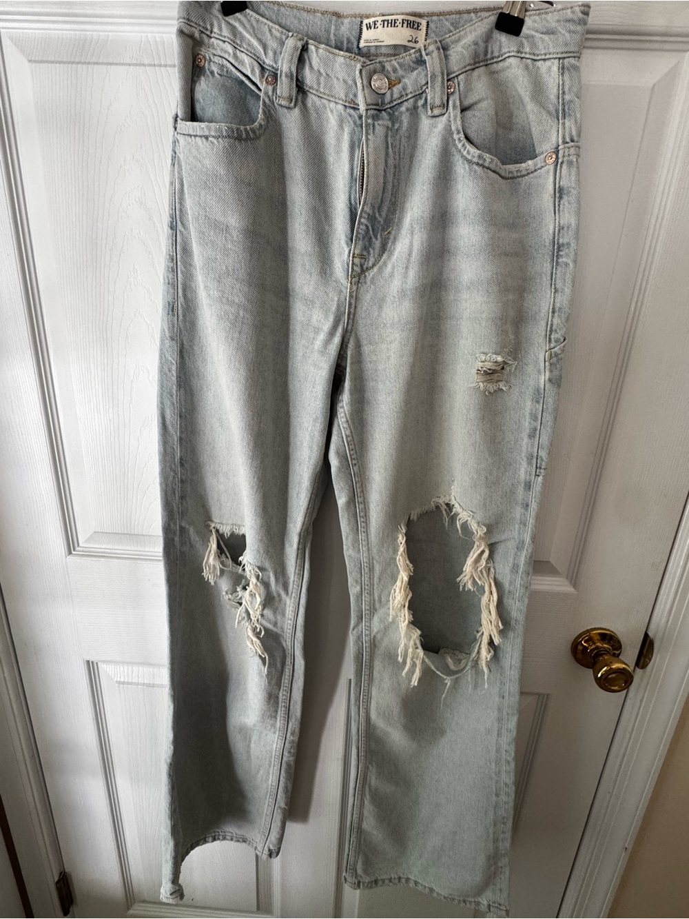 We The Free Light Wash Ripped Straight Leg Jeans